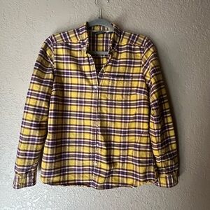 100% Cotton Eddie Bauer Yellow and Purple Plaid Woven Shirt